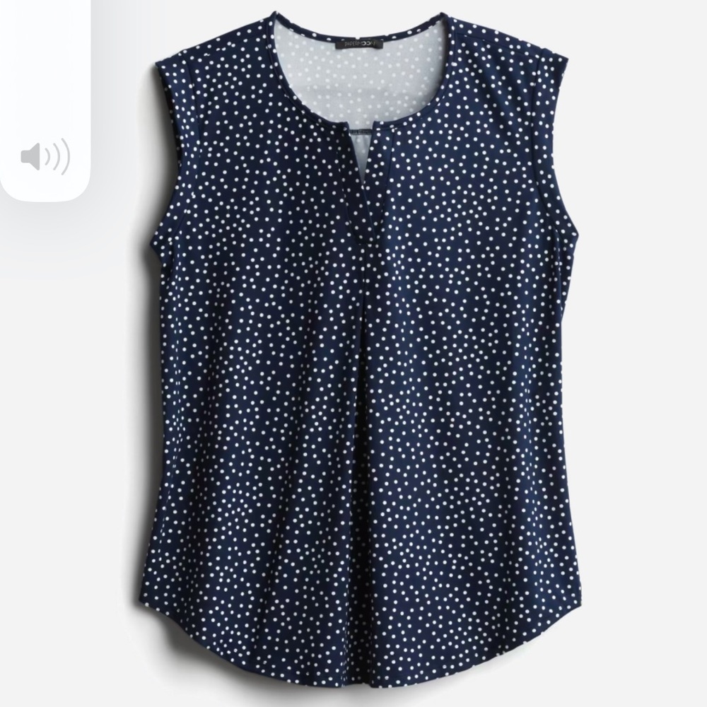 NEW - PAPERMOON - TRUCKER SPLIT NECK KNIT TOP - 2X - NAVY W/ WHITE POLKA DOTS